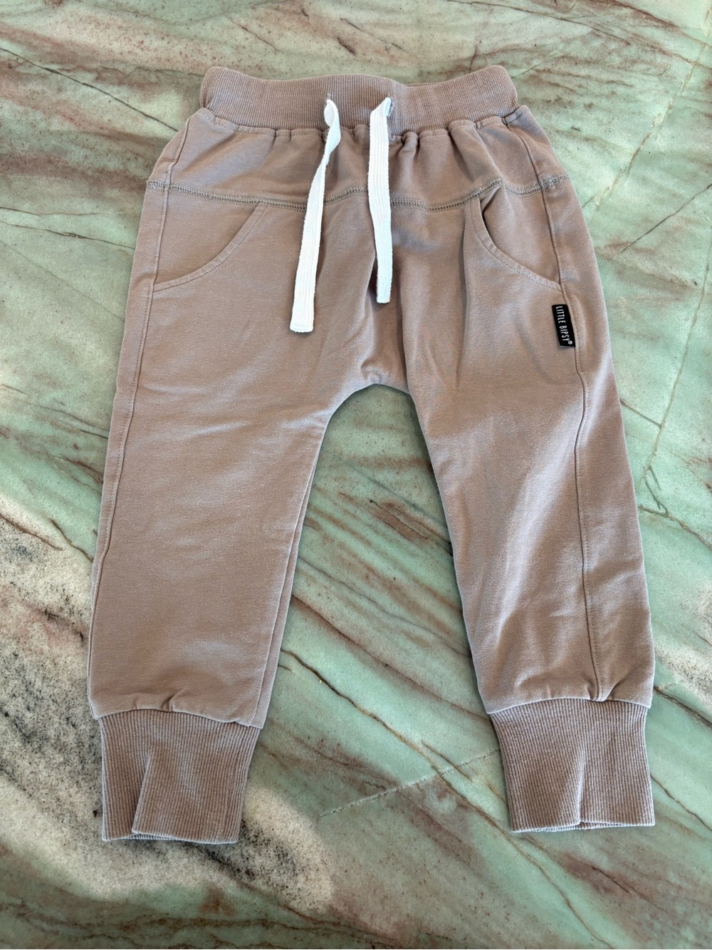 Little Bipsy Taupe Kids Jogger Pants with White Drawstring